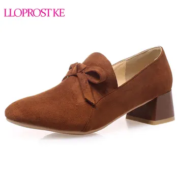 

Lloprost ke 2019 Fashion Women Pumps Flock Med Heels Platform Women Shoes Women Casual Round Toe Bowtie Pumps Plus Size 32-46