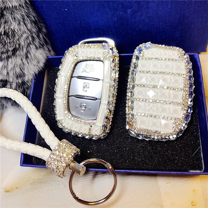 

LUNASBORE Diamond Car Key Cover Shell For Hyundai Sonata IX35 IX25 Tucson Santafe ELANTRA Key Case Accessories Lady Gifts