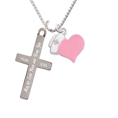 Pink Heart with Nurse Hat - Bless and Keep You - Cross Necklace (1)
