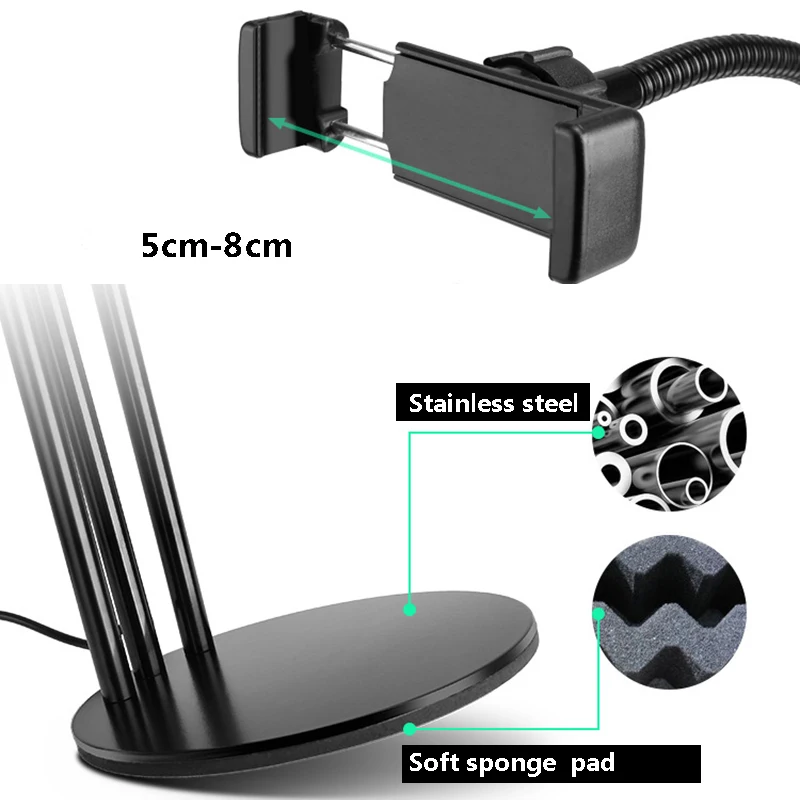 Стенд кронштейн с кольцом светодиодный светильник красоты вспышки для видео блогеров Гибкий штатив с держателем для мобильных телефонов микрофоны