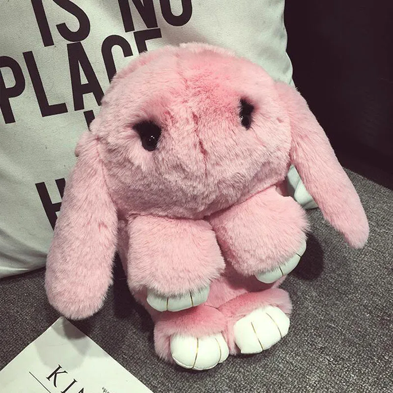 

Fashion Rabbit Shoulder Bag Pink Plush Leather Chain Bag Girls Lolita Style Winter Crossbody Bag Hot Sale