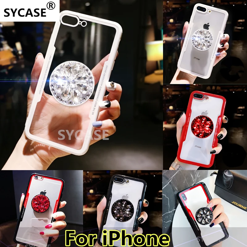 

SYCASE Acrylic Back TPU Frame Hybrid rings Phone Case For iPhone X XR XsMax 7 8 6 6S Plus 5 5S SE Anti-knock Protective cover