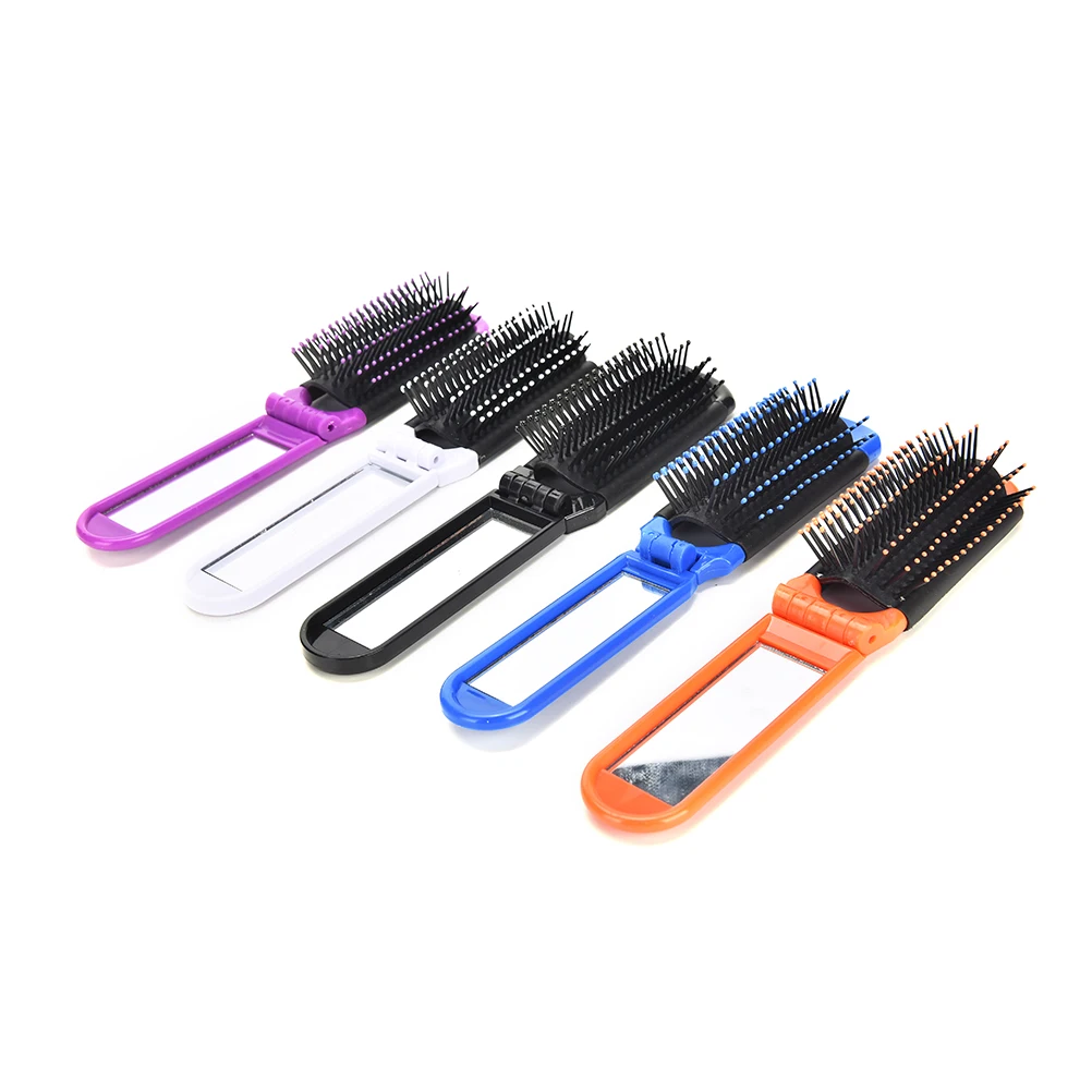 4 Colors Folding Hair Brush with Mirror for Pocket Hand Hairbrush ...