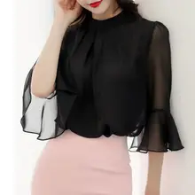Blusa De chifón De talla grande De primavera para mujer, blusa holgada De gran tamaño para otoño, Camisa De verano con volantes para mujer