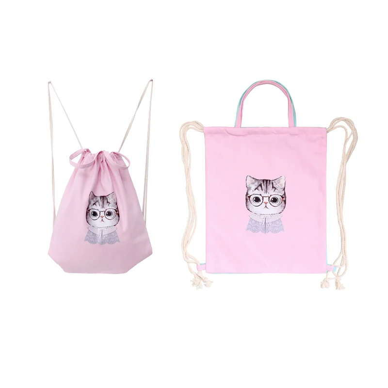 Yesello Canvas Cute Cat Bag Portable College Print Travel Women Capacity Backpack