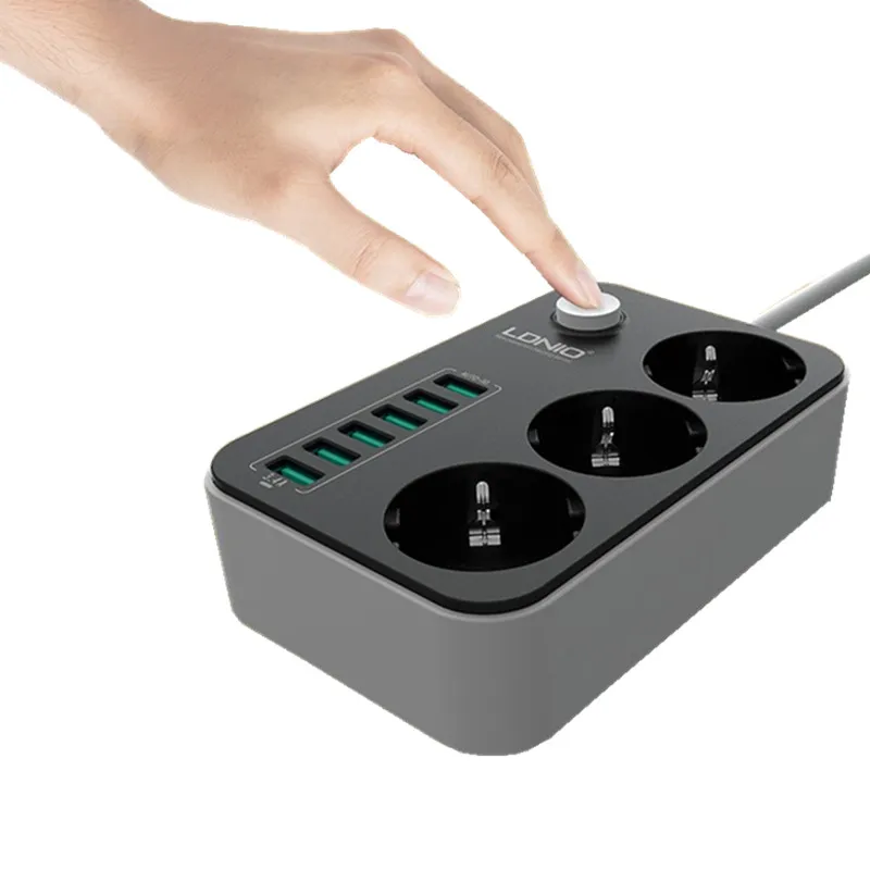 Удлинитель электрический LDNIO Smart EU удлинитель с 3 розетками переменного тока и 6 USB