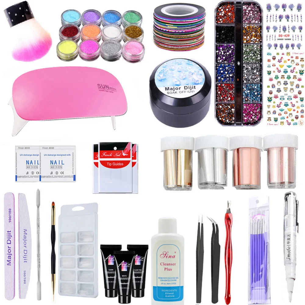 

2018 Best Sale Nail USB LED Lamp Poly Gel False Nails Liquid Double-end Brush Pusher DIY Set Perfect Nail Art Gift Dropshipping