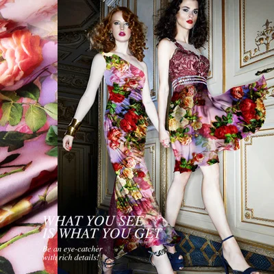 

SP032 Pure Silk/Floral/Digital Printing/Silk Fabric/Elasitc Fabric/Mulberry Silk /93%Silk 7%Spandex/Thickness:19mm Width:1.18m