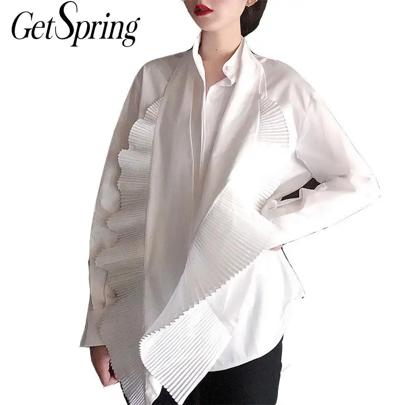 

GETSRING Women Blouses Retro Ruffles Long Sleeve Women Shirts All Match Women Tops Irregular Loose Long Summer Tops 2019 Fashion