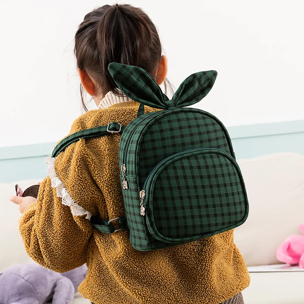Рюкзак SWYIVY, детская школьная сумка, мини рюкзак, школьные сумки для девочек-подростков,, клетчатый рюкзак с заячьими ушками для детей