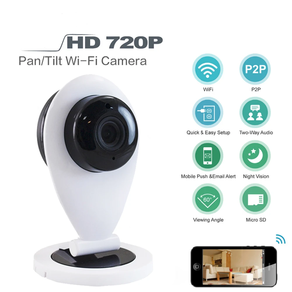 

Wireless 720P HD IP Camera IR-Cut Night Vision P2P Baby Monitor Audio Record WIFI CCTV Onvif Motion Detection Indoor Security