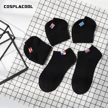 

[COSPLACOOL] Women men socks funny short socks cute meias Harajuku Creative Flag USA Canada British Greece logo White socks