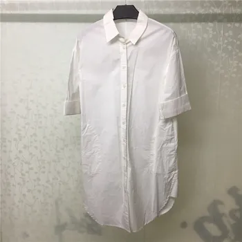 

White Blouse Dress Women Autumn Spring 2018 Short Sleeve Dress Office Lady Fashion Cotton Dress