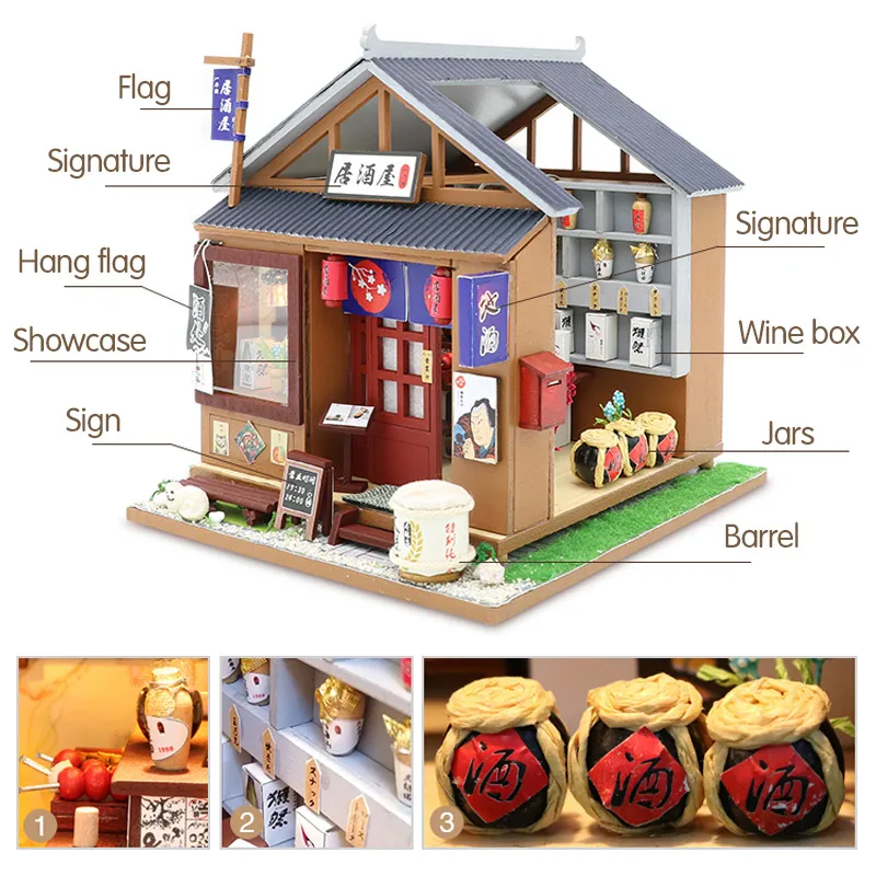 DIY Wooden House Miniaturas with Furniture DIY Miniature Dollhouse Kit Liquor Store Toys for Children Christmas Gift M037 DIY Wooden House Miniaturas with Furniture DIY Miniature Dollhouse Kit Liquor Store Toys for Children Christmas Gift M037