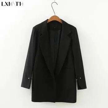 

LXMSTH Blazer Feminino 2019 Plus Size 3XL Long Sleeve Beading Black Formal jacket Ladies Suit Coat Casual Blazers Women Autumn