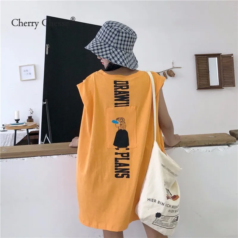 Cherry Chesse Harajuku письмо мультфильм футболка без рукавов с круглым вырезом топики для