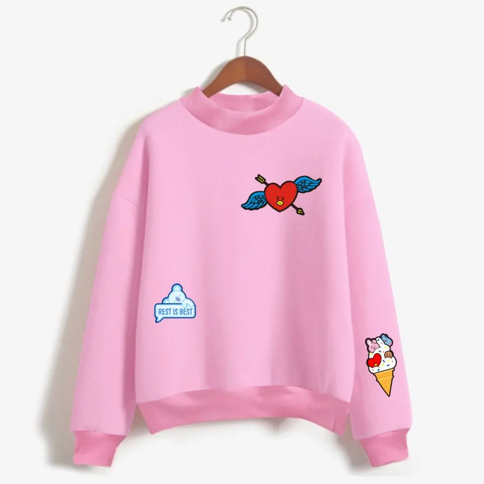 

BF LUCKYFRIDAYF 2019 Kpop Love Yourelf Oversize Turtlenecks Hoodies Sweatshirts Women Kawaii Female Anime Sweatshirts Clothes