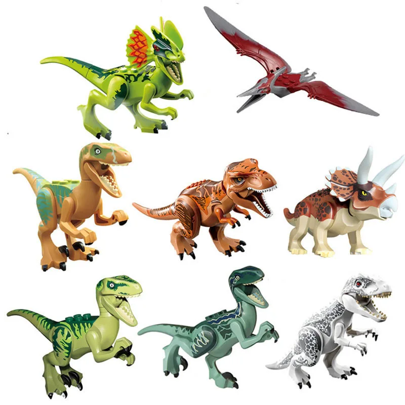 

8Pcs Jurassic Dinosaurs World of park Velocirap Tyrannosaurus Rex Movie Set Models Building Blocks Compatible LegoINGs Brick Toy