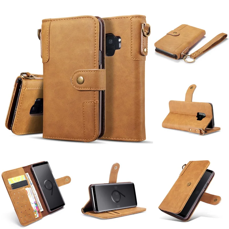 

YISHANGOU Card Holder Stand Flip Wallet Case For Samsung S9 S8 Plus Retro Real Leather Cover For Galaxy S9 S7 Edge Note 8 Purse