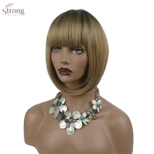 Женский парик Боб короткие прямые волосы синтетические волосы блонд/дикая вишня парики Омбре темные корни StrongBeauty
