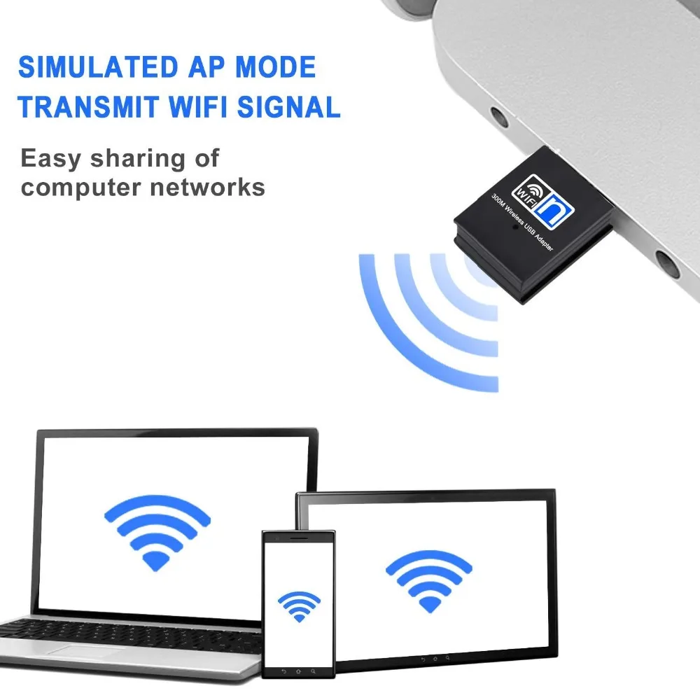 300 Мбит/с USB WiFi адаптер переменного тока, akomitech Беспроводной WiFi USB ключ адаптер для настольных ПК ноутбук с системой Windows 10, 8, 7, XP MAC OS