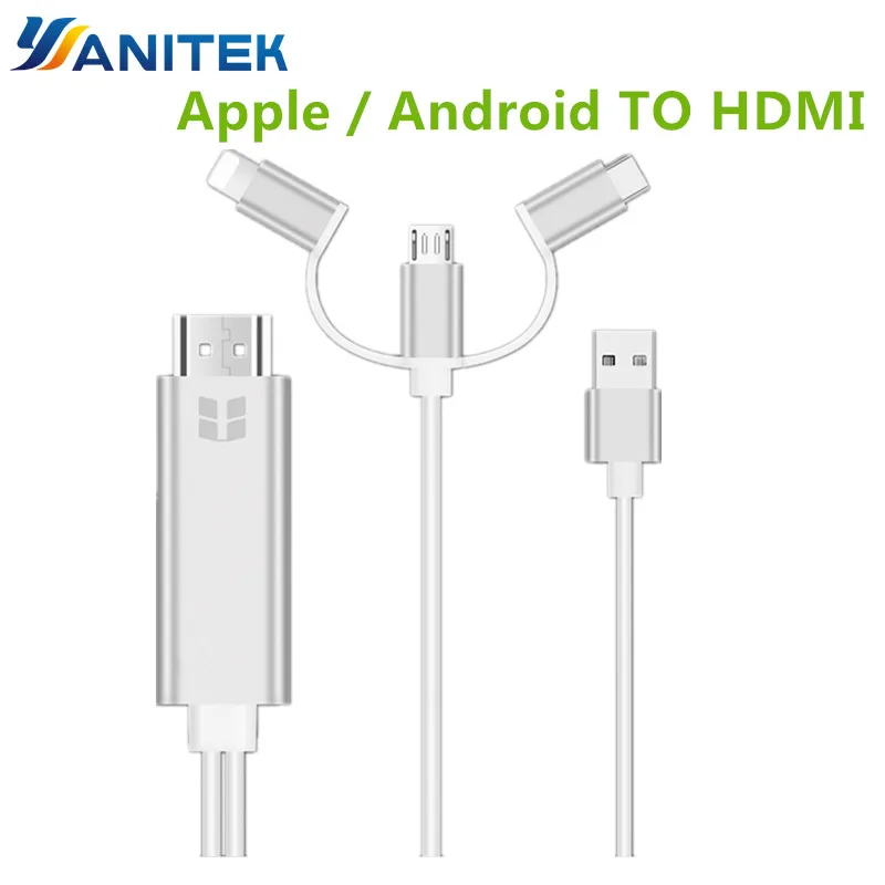 

3 in 1 HDMI USB Cable for iPhone Lightning Android Micro USB Type C to HDMI HDTV Digital AV Adapter for iPhone X 8 Huawei Xiaomi
