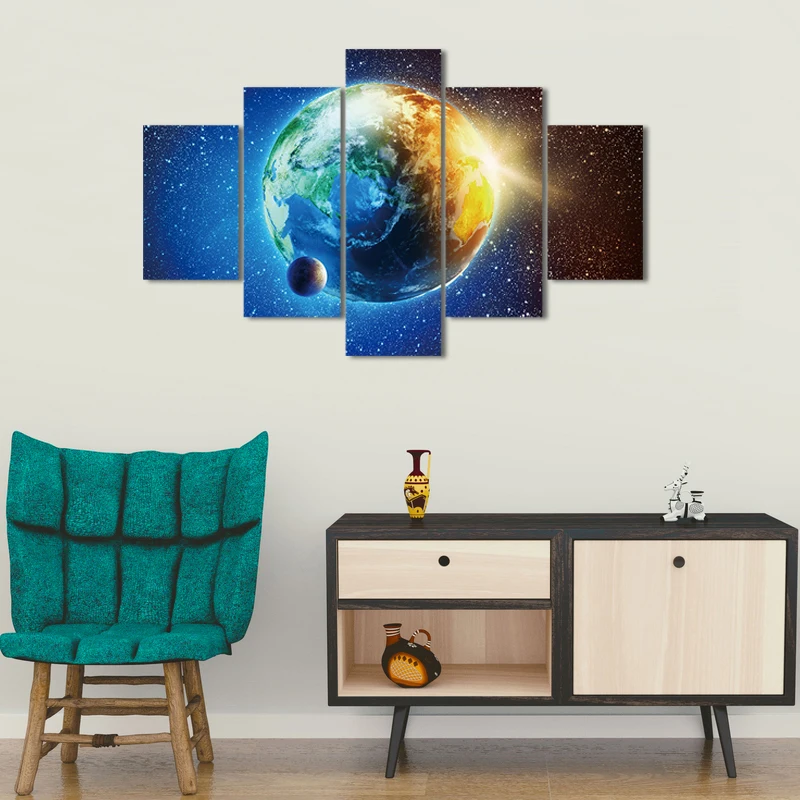 Beautiful Cosmos Scenery The Earth Stars Canvas Painting Wall Art Prints Decor 5 Piece