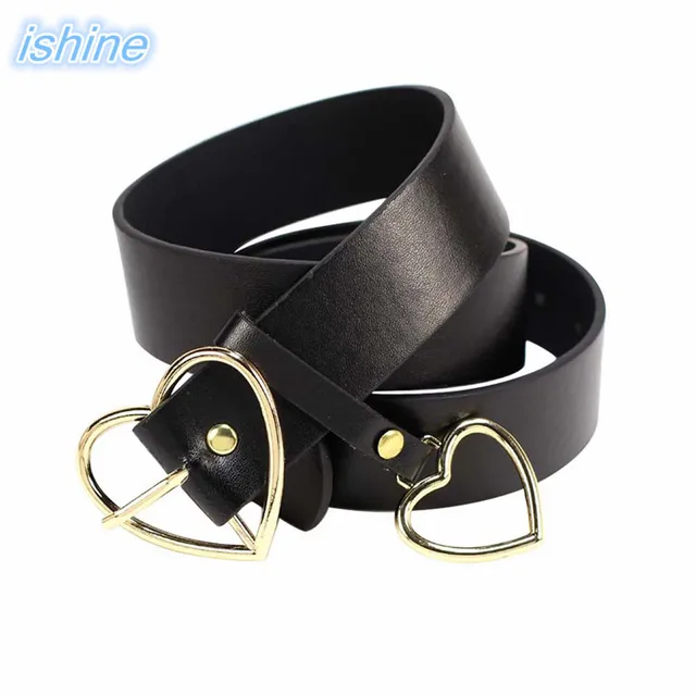 HOT Square Heart Pin Buckles Belt Female Deduction Side Gold Buckle Jeans Wild Belts For Women Students Simple Casual Trousers