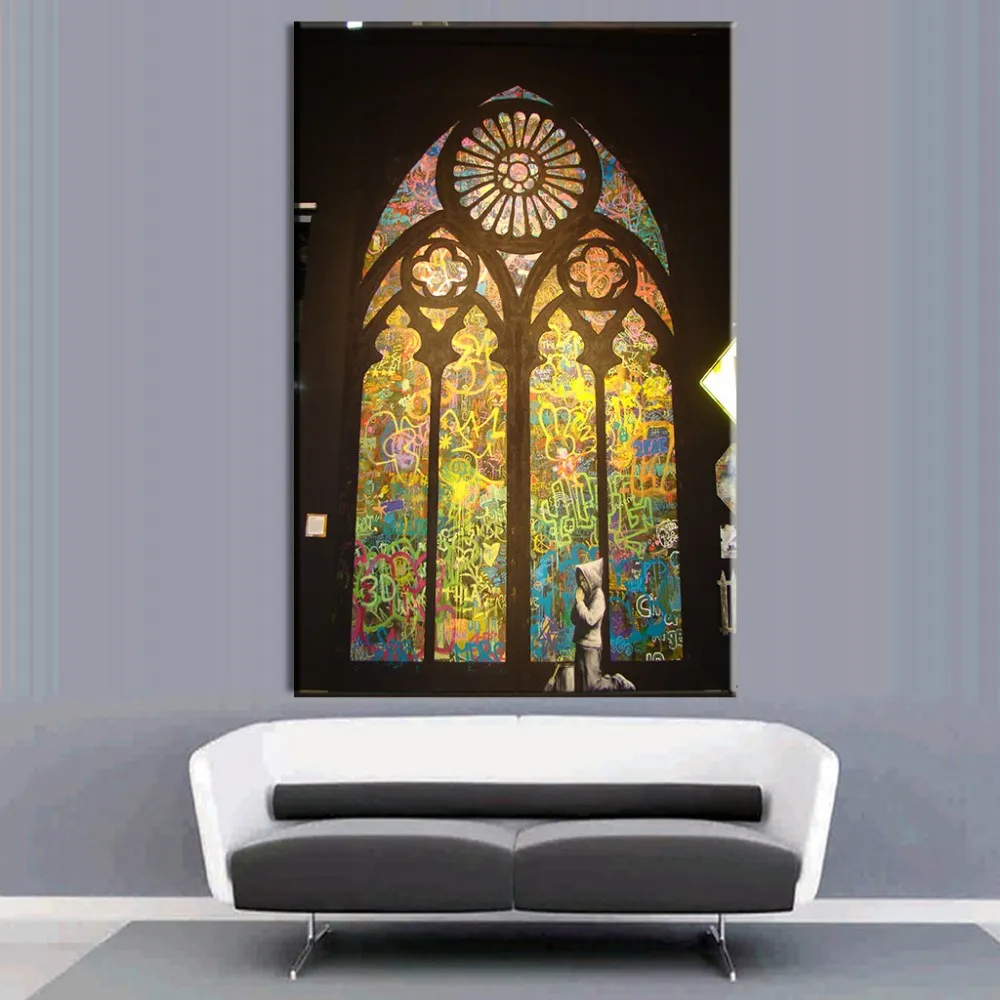 Banksy-Art-Pray-In-Church-Living-Room-Wall-Art-Home-Decorative-Picture-On-Canvas1
