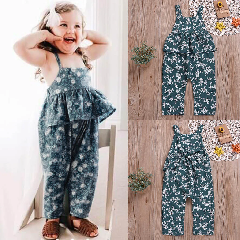 

Perimedes Kids Girls Summer Jumpsuit Toddler Kids Baby Girls Floral Print Strap Ruffled Romper Jumpsuits Sunsuit Clothes Sets