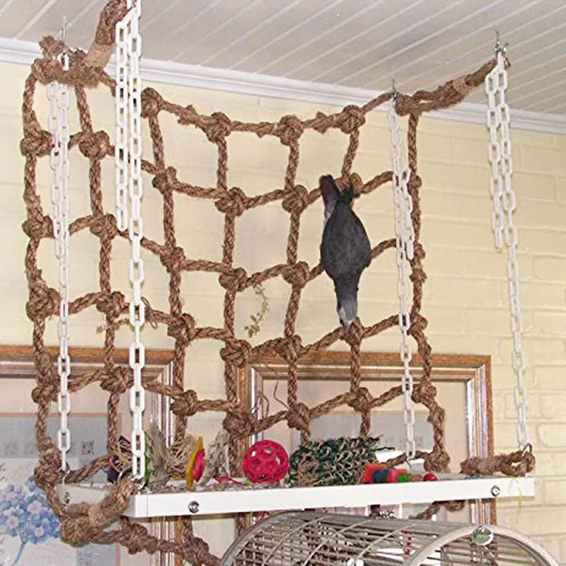 1Pc 2 Sizes Hemp Rope Parrot Bird Climbing Net Hanging Rope Net Swing Play Rope Ladder Chew Toy with Buckles Play Gym Toys