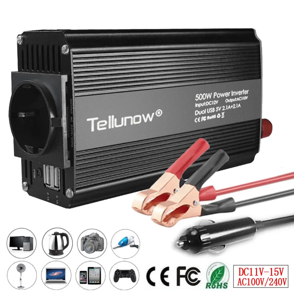 

500W Auto Power Inverter DC 12V To AC 110V/220V Car Converter With 4.2A Dual Usb And 2 Ac Outlets For Smartphones, Tablet