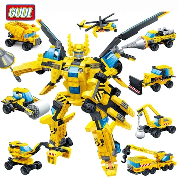 

8 In 1 Deformation Robot Building Blocks Kit DIY Bulldozer Excavator Truck Model Assembled Educational Toys Kids Boy Christmas G