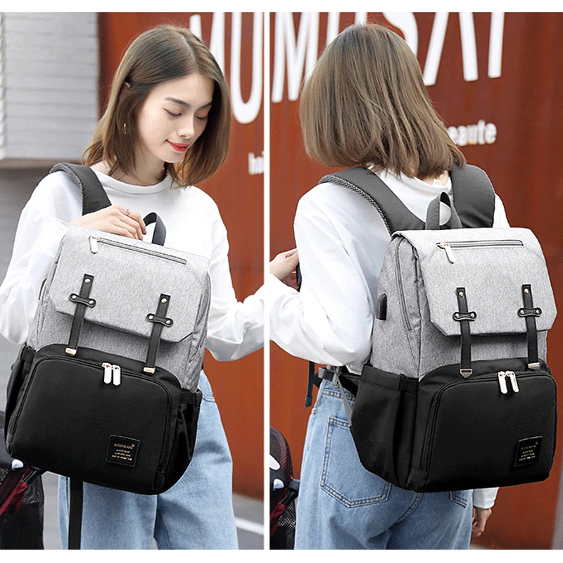  Pañal de maternidad pañal bolsa para cuidado del bebé para mamá cochecito bolsa USB impermeable via