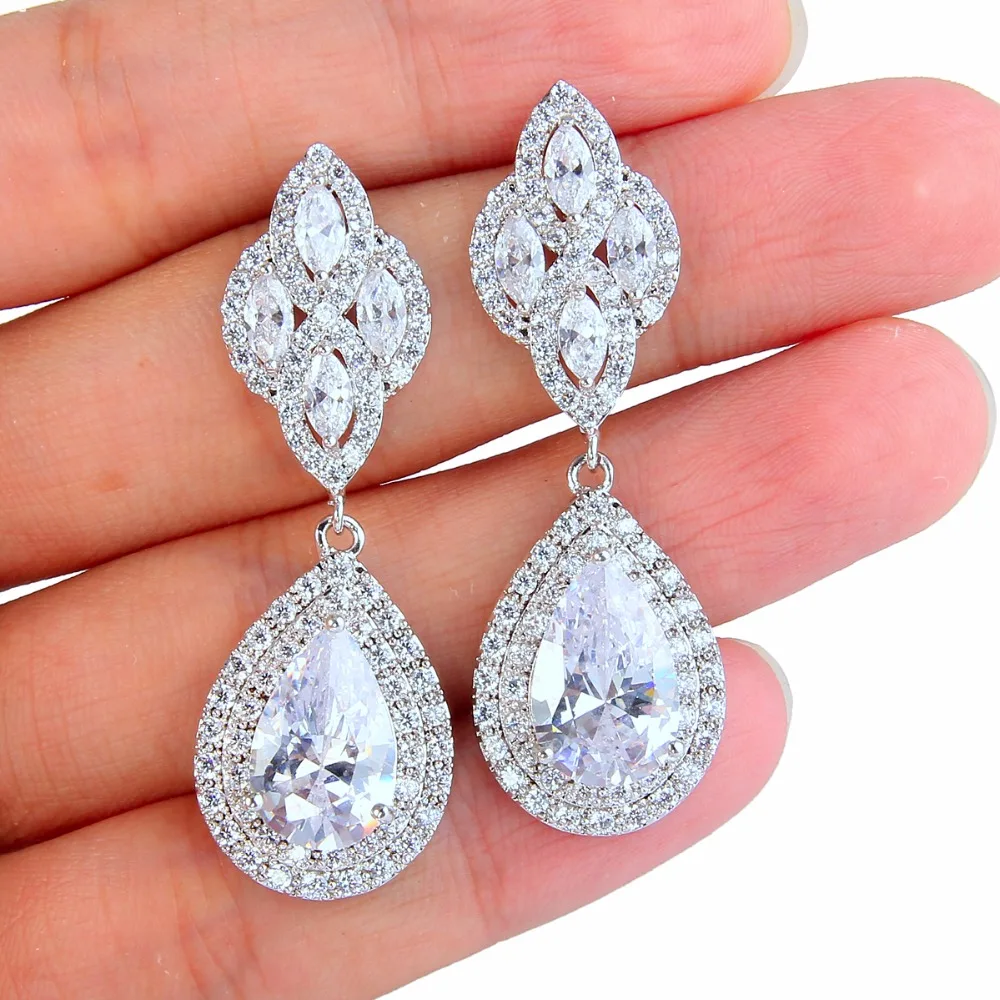 

BELLA Fashion Floral Knot Teardrop Chandelier Bridal Earrings Full Cubic Zircon Dangle Earrings For Wedding Party Jewelry Gift