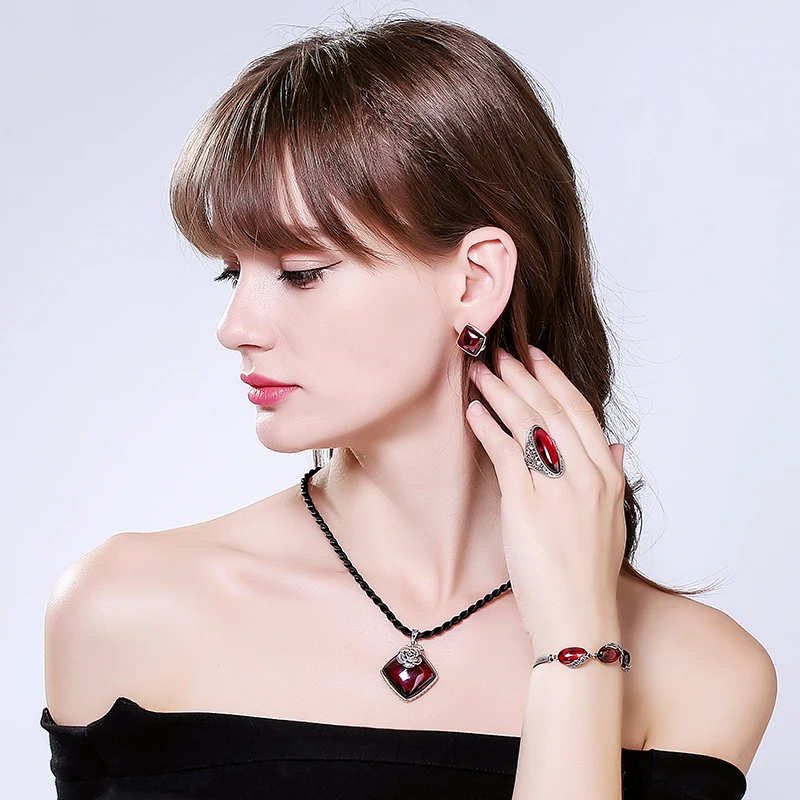 EDI Alice Natural Chalcedony Stone Mystic Red Garnet Bracelets For Women Bohemian Vintage Style Sterling Silver Fine Jewelry