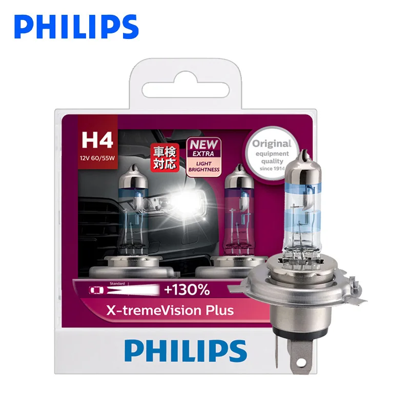 Автомобильная галогенная лампа Philips H4 9003 X treme Vision Plus 12 В 60/55 Вт 130% ярче 12342XVP S2|Лампы