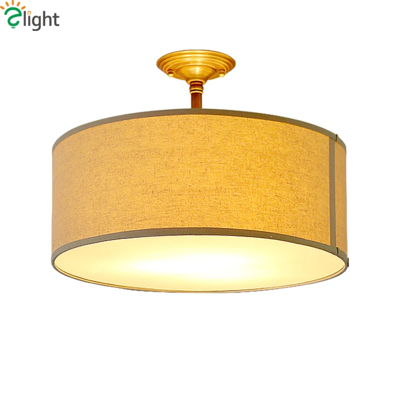 

Europe Vintage Fabric Shades Led Ceiling Lights Fixtures Round Metal Bedroom Led Ceiling Lamp Luminarias Ceiling Light Lamparas