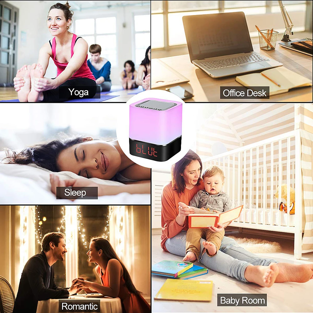 Colorful LED Light Touch Switch Bluetooth Speaker Clock Bluetooth Speaker Gift hot