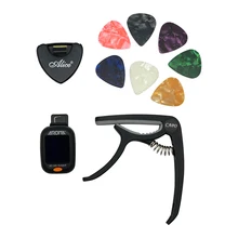 Tool Kit Guitar Tuner + Capo + Plectrum Holder + 7 Celluloid Picks Tuning Capotraste Mediator Case Guitarra Accessories