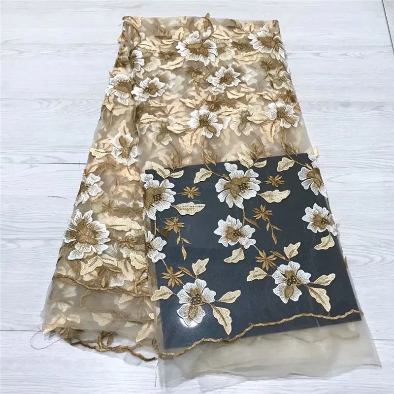 

5 Yards French Lace High Quality Lace Aso Ebi Mesh Fabric Gold African Party Dress Tulle Embroidered Fabric for Party A1534