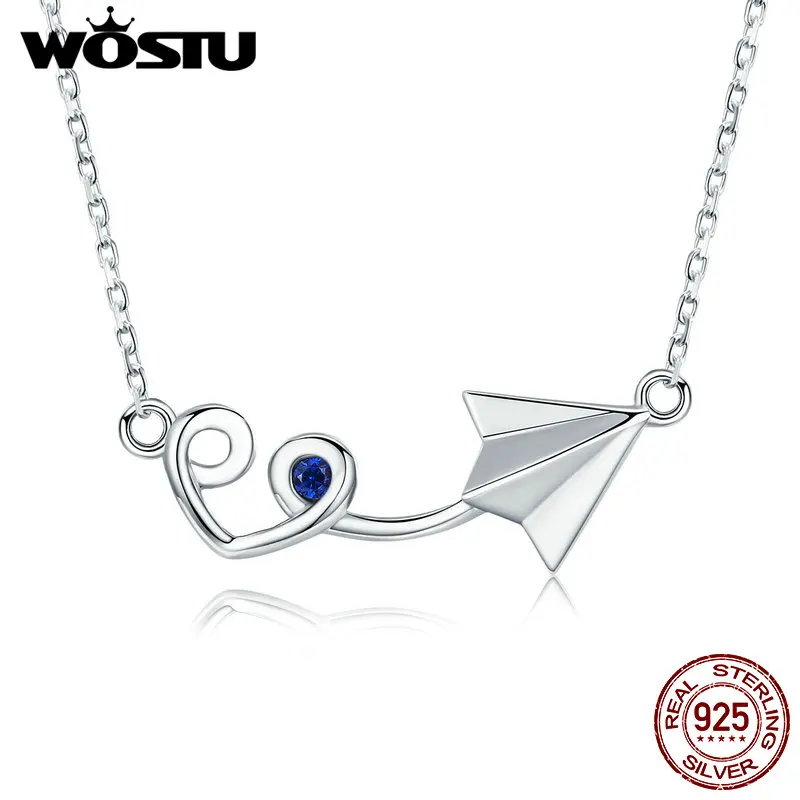 

WOSTU Design Authentic 100% 925 Sterling Silver Paper Plane Pendant Necklace For Women Luxury Jewelry Birthday Gift CQN218