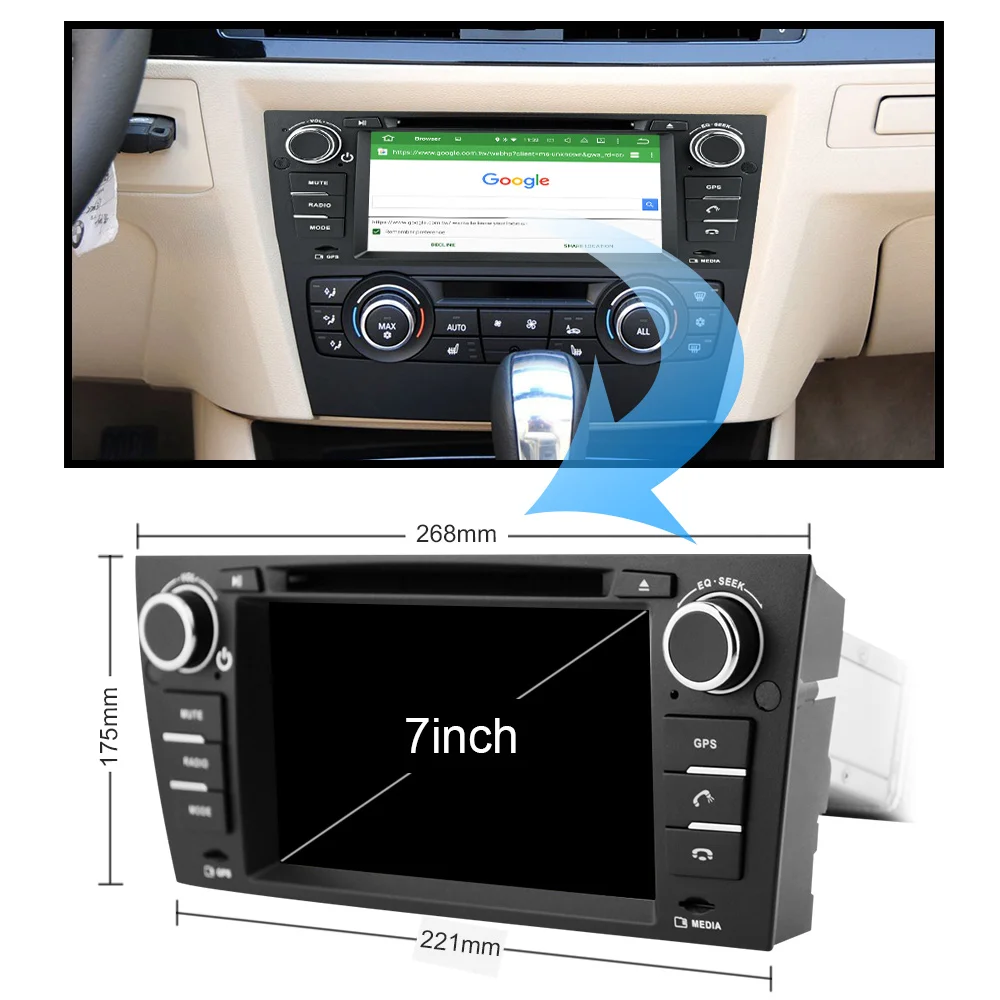 Excellent Eunavi Octa 8 Core 1 Din Android 9.0 Car DVD For 3 Series BMW E90 E91 E92 E93 318 320 325 For Manual Air Conditioning GPS Radio 1