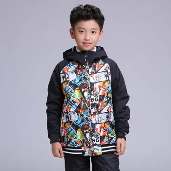 

GSOU SNOW New Children's Ski Suit Cool Skateboard Boy's Ski Jacket Winter Windproof Warm Waterproof Breathable Ski Coat For Boy
