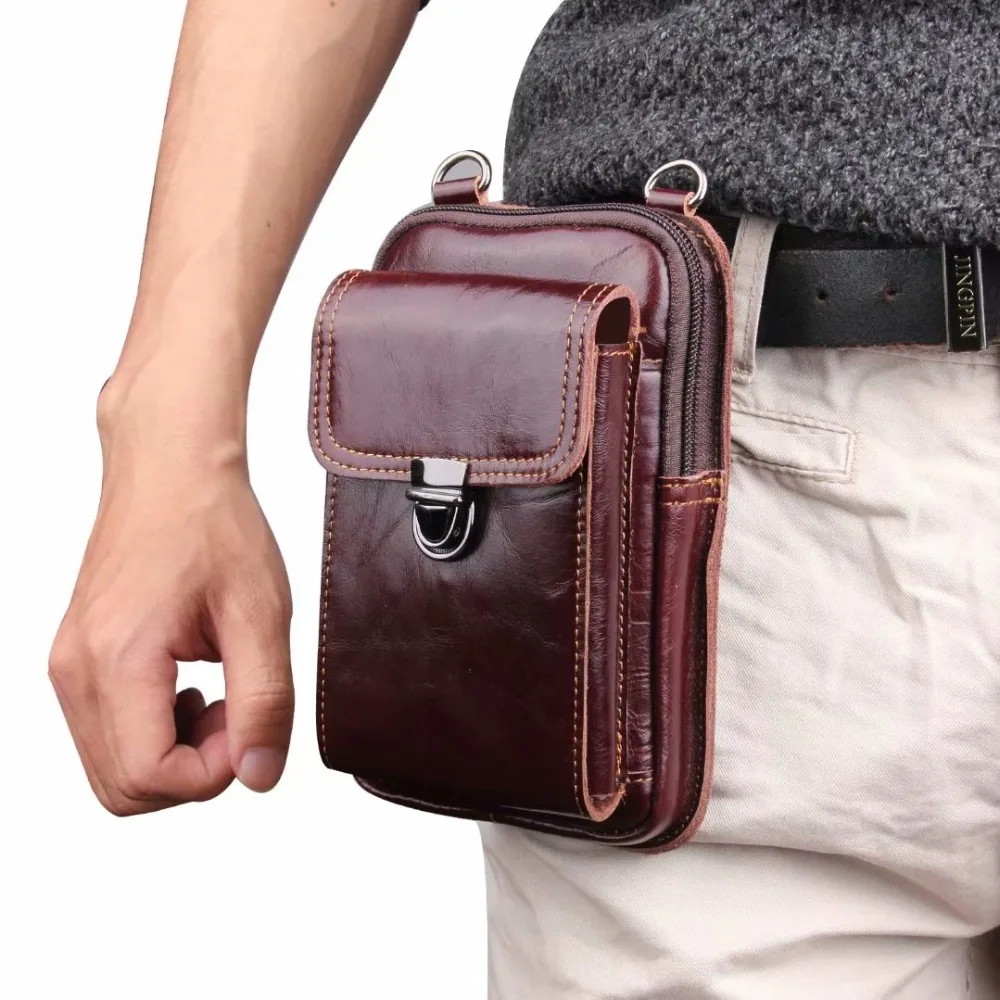 

BuzzLee 6.3" Universal Cowhide Genuine Leather Phone Bag for iPhone X Xs XR Gift BAG Strap for Galaxy Note9 S9 Plus Waist Bag