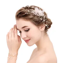 Золотой цветок с жемчугом и кристаллами шпильки для волос Тиара свадебный обруч со стразами Корона головной убор шпильки свадебные аксессуары для волос ювелирные изделия