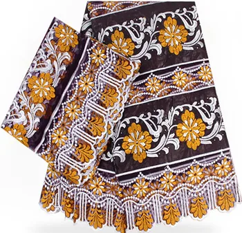 

High quality african lace fabric nigerian lace fabrics 5yards african bazin riche getzner lace+2yards french net lace B2-Z23