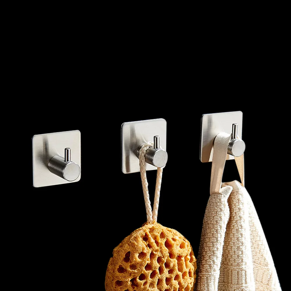 4Pcs Bathroom Kitchen Self Adhesive Hook Towel And Robe Brushed