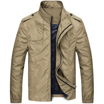 Autumn Men Jacket Windbreaker Male Overcoat Casual Solid Jacket Slim Fit Stand Collar Men Windproof Jacket Coat Plus Szie - Цвет: Khaki