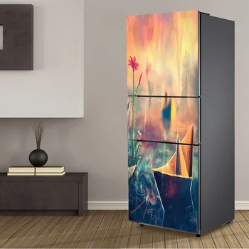 

HD Print Abstract Landscape Poster PVC Waterproof Entire Fridge Sticker Creative Stickers DIY Home Decor Fridge Wall Sticker